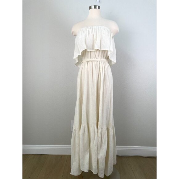 Corey Lynn Calter Womens Size Small Cream Metallic Stripe Strapless Maxi Dress - Picture 1 of 11
